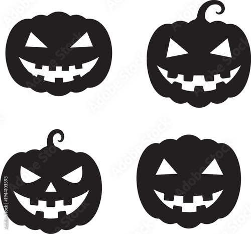 Set of 4 Halloween pumpkin icons vector