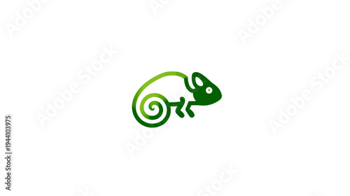 Green minimalist chameleon icon design. Simple vector illustration of a reptile animal logo for nature, adaptation, or technology concept.