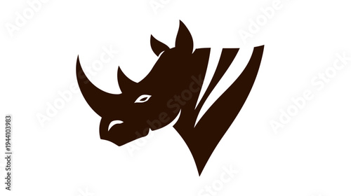 Stylized Rhinoceros Head Silhouette Graphic Design. Wild Animal Icon in Dark Brown Vector Illustration on White Background.