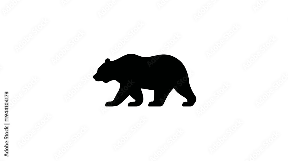 Fototapeta premium Generic black bear silhouette walking, wild animal graphic design element, simple wildlife illustration on white background