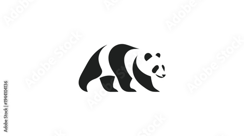 Minimalist black and white vector illustration of a walking panda. Stylized animal graphic for nature and wildlife design projects.