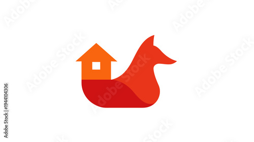 Modern minimalist fox and house logo concept in orange and red, combining animal and home symbols for real estate and housing