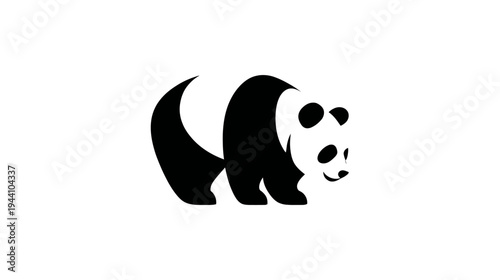Stylized black and white panda bear illustration. Simple minimalist graphic icon for wildlife, nature, animal, or mascot design.