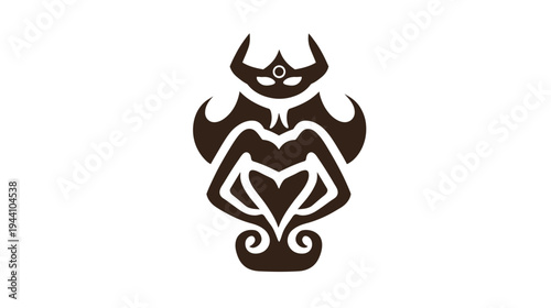 Abstract mystical goddess symbol with horns and heart shape, tribal esoteric spiritual icon design, modern fantasy illustration.