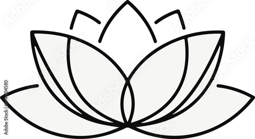 A black and white outline drawing of a lotus flower with layers of petals