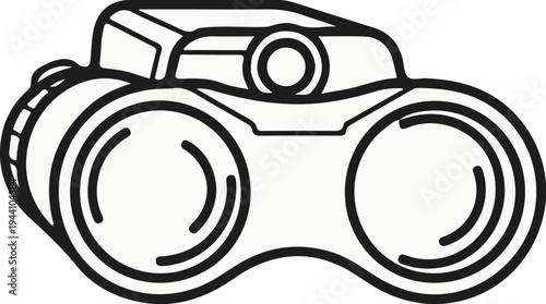 A black and white outline drawing of binoculars for viewing distant objects