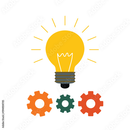 Illustration of innovation, bright yellow lamp and some gear on it