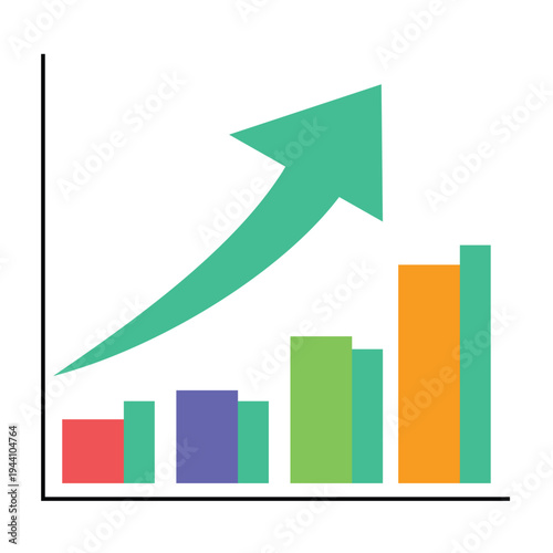 Stock growth diagram with green color arrow analystic graph
