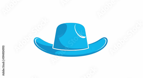 A bright blue cowboy hat with a white trim and a curved brim