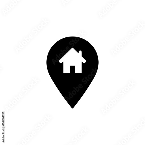 Home location pin icon logo design. House map pointer sign and symbol. Real estate location pin icon. Property address marker for navigation.