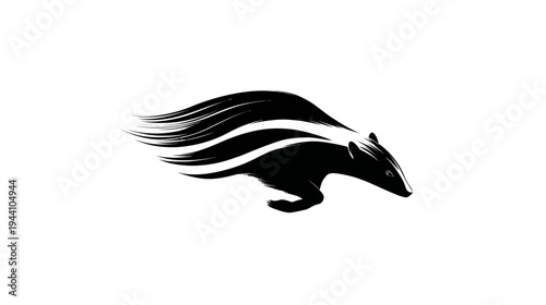 Dynamic Running Skunk Minimalist Illustration in Black and White. Fast Wildlife Animal Vector Graphic, Concept for Speed and Agility.