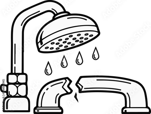 A broken faucet and shower head with dripping water