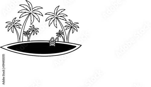 A tropical oasis with palm trees surrounding a swimming pool