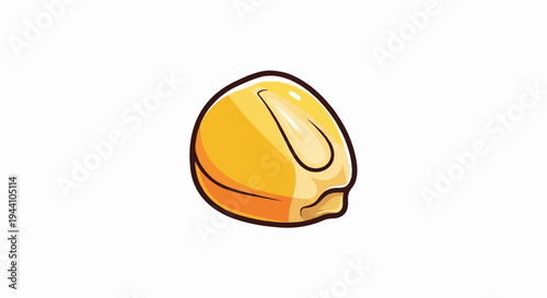 A cartoon illustration of a single, shiny, yellow corn kernel on a white background