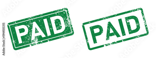 Green Vector Illustration of Two Paid Stamps with Textured Grunge Effect