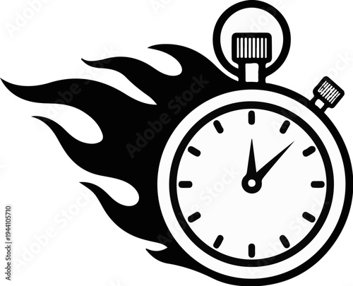 A stopwatch with flames indicates urgent timing or speed