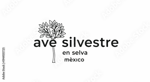 A stylized tree symbol and text in a monochrome design