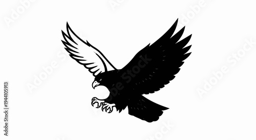 A striking black silhouette of a hawk in mid-flight with sharp talons extended downward