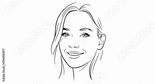 A smiling woman's face in a black and white line drawing