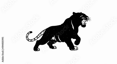 A snarling black panther lunges forward with its mouth open wide