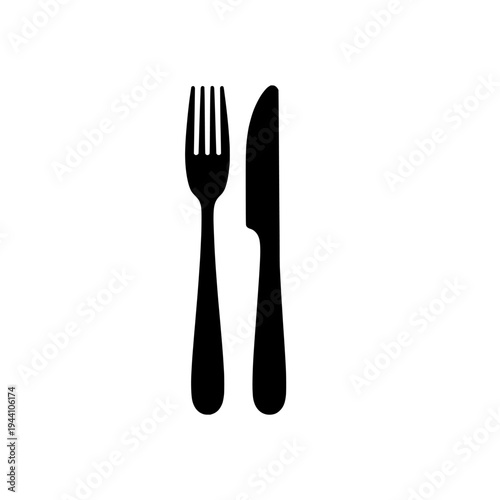 Fork and knife icon logo design. Cutlery sign and symbol. Restaurant icon. Food and dining equipment.