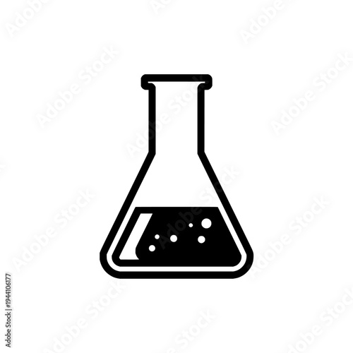 Flask beaker silhouette icon logo design. Science laboratory chemistry sign and symbol. Erlenmeyer flask icon. Research and experiment.