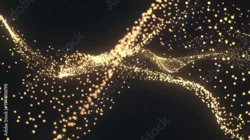 Golden particle flow abstract motion background digital animation