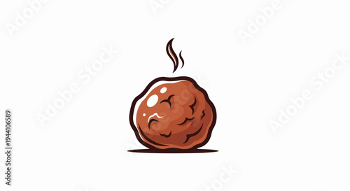 A single, spherical, steaming meatball with a dark outline