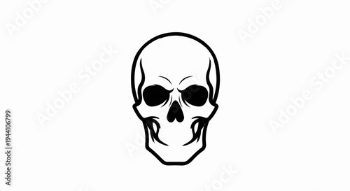 A stark, black and white illustration of a skull's front view