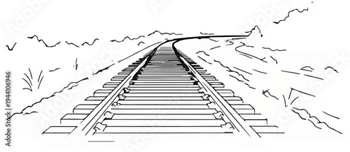 A stark sketch of a railway track curving into the distance