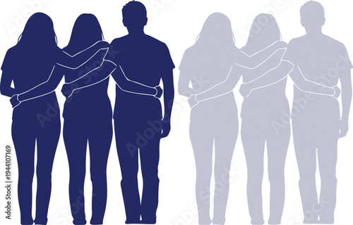 Happy friendship day celebrations with friends silhouettes