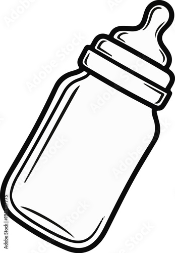 A simple line drawing of a baby bottle with a nipple and cap