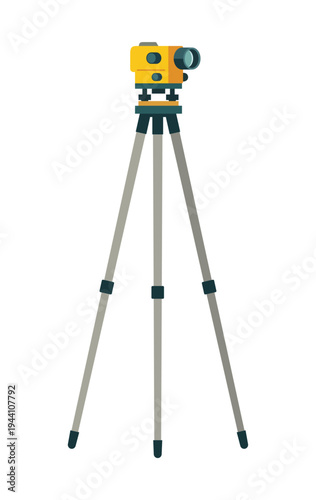 Professional Theodolite on Tripod Vector. Precision Land Surveying Equipment for Civil Engineering and Construction Site Measurement.