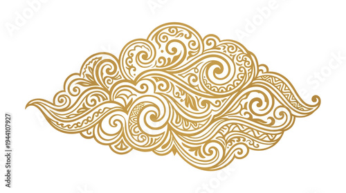 Ornate golden cloud design featuring intricate swirls and patterns, suitable for decorative use