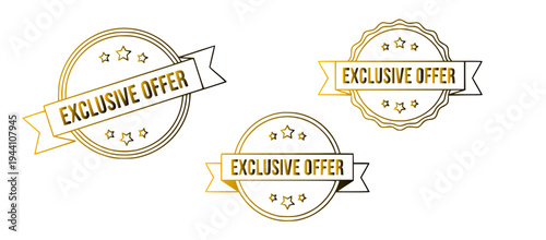 Exclusive Offer Badges and Ribbons - Set of Three Golden Graphic Elements