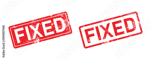 Two red grunge style vector fixed stamps on a white background