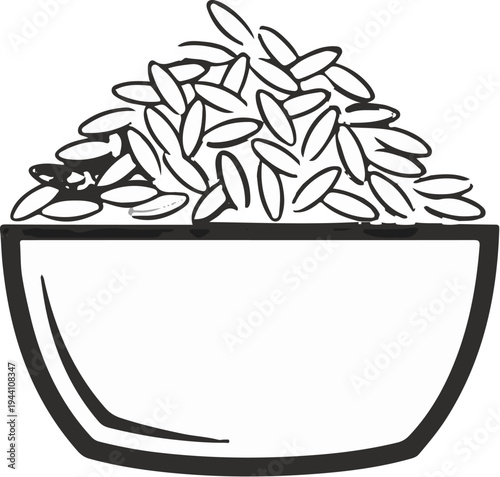 A simple line drawing of a bowl filled with white rice