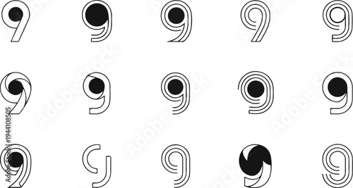 Abstract geometric number nine designs with circular elements