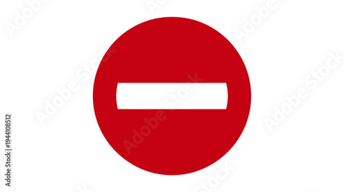 Red circular sign with a horizontal white bar indicating no entry, set against a plain background