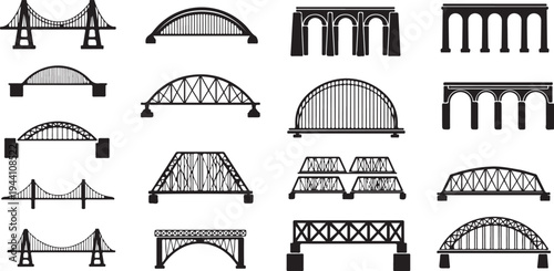 Collection of various bridge types and structures architectural designs