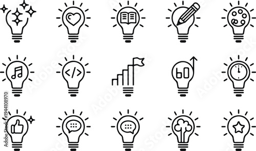 Light Bulb Collection Silhouette Icon Set Idea Bulb Typography Silhouette Icon Pack