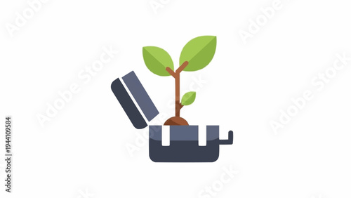 Sprouting Plant Growing from Ashtray Illustration.