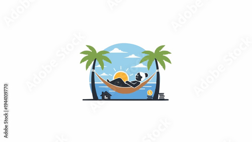 Man Relaxing in Hammock between Palm Trees.