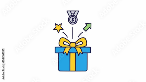 Blue Gift Box with Yellow Ribbon Surprise.