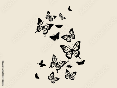 Tableau sur toile Butterfly Silhouette Icon Set – Flying Insect Black Shape Collection Vector Illu