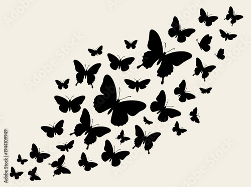 Cuadro en lienzo Butterfly Silhouette Icon Set – Flying Insect Black Shape Collection Vector Illu