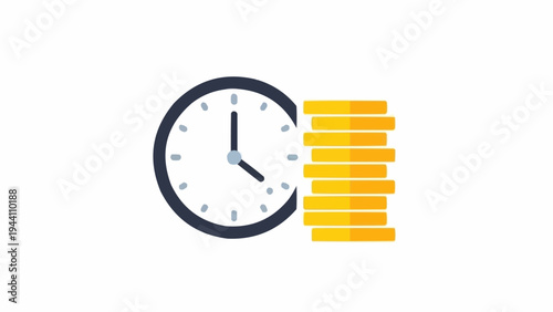 Clock and Stack of Gold Bars Illustration.