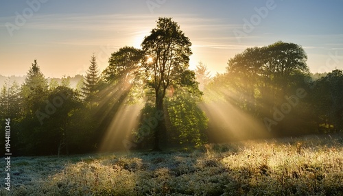 Rayos De Sol Entre Los Arboles Al Amanecer