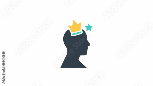 Silhouette of a person with crown on head.