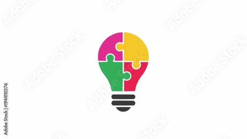 Colorful puzzle light bulb symbol idea.